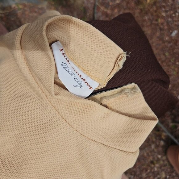 Vtg Hob Nobber Sheath Dress Womens S Brown Beige 60s Mod Double Knit Stretch - Picture 13 of 13